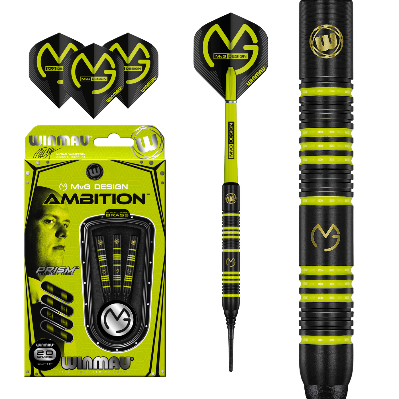 Winmau Michael van Gerwen Ambition Black Coated Brass - Softdarts