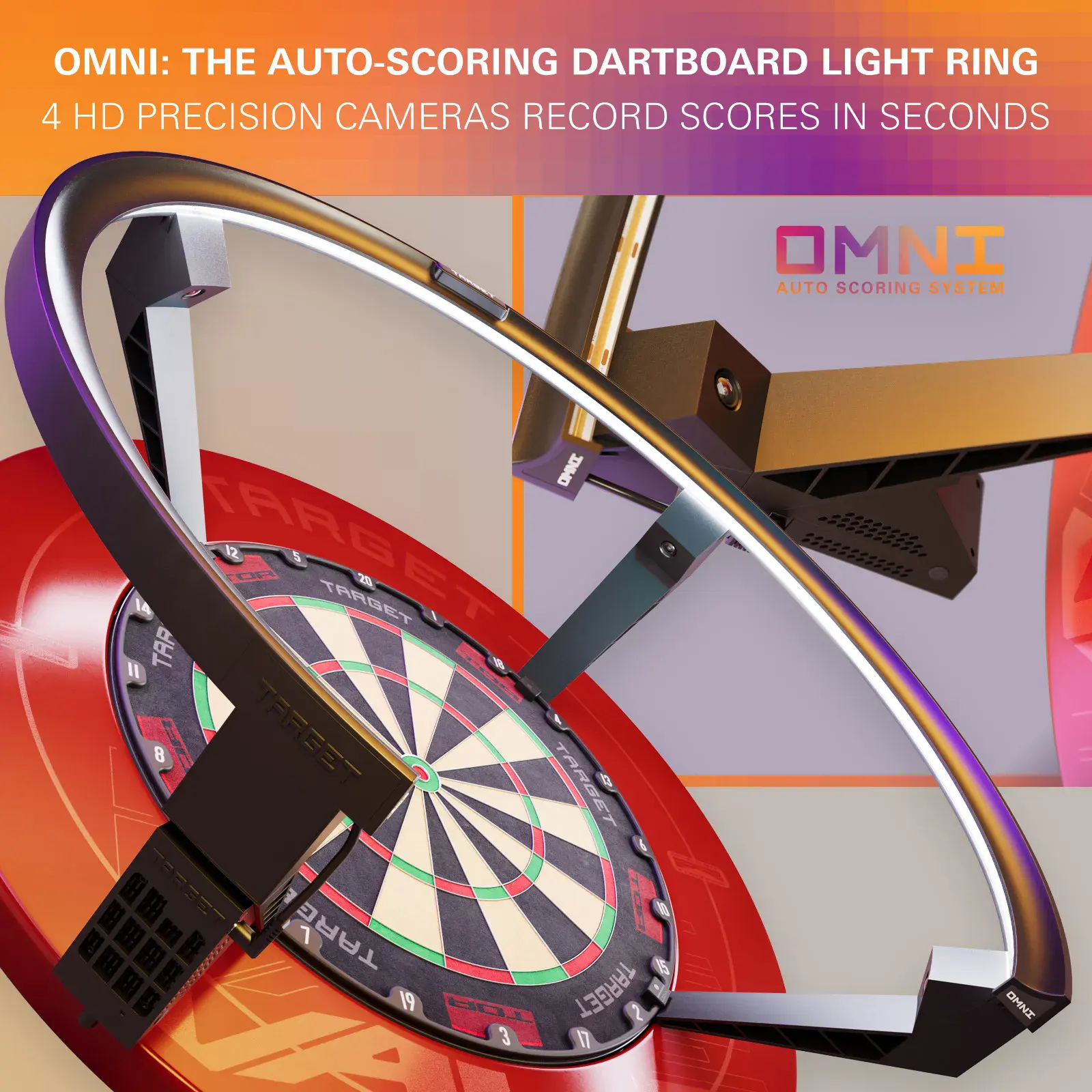 OMNI Dartboard mit automatischer Punktwertung und Lichtring.