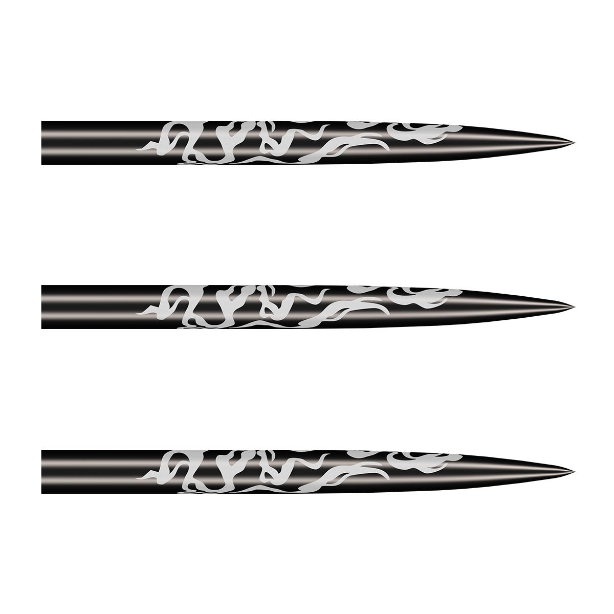 Drei schwarze Steel Points mit weißem Muster für Dart, Shot Alchemy Modell.