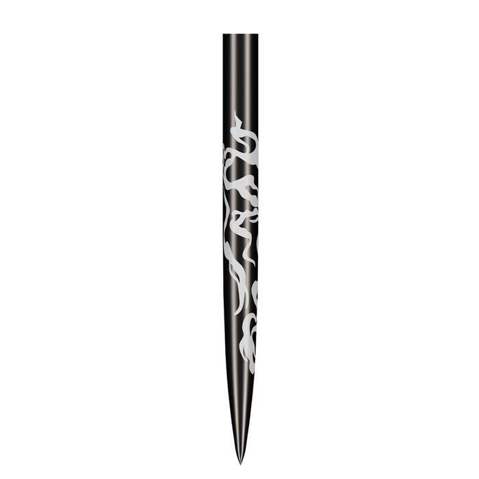 Schwarzer Dartpfeil mit silbernem Drachen-Design, Shot Alchemy Steel Points Black.